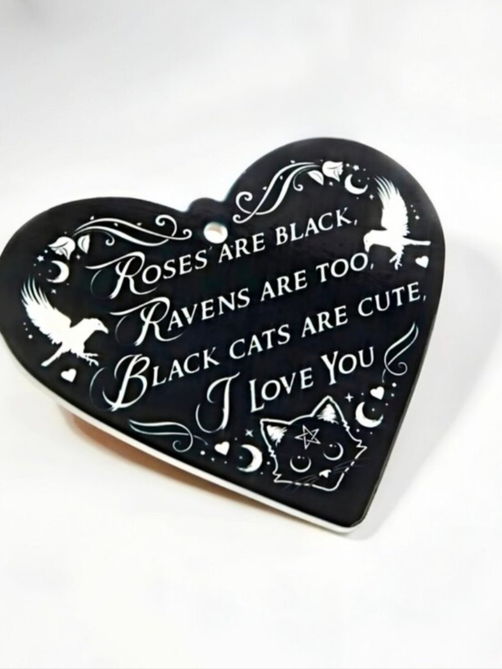 Alchemy Gothic Roses Are Black Heart Trivet Ceramic Ravens Cats Moons Decor NWT